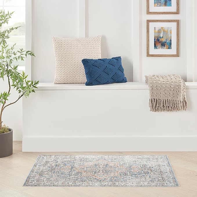 Nourison Astra Machine Washable Traditional Denim Multi 2'2" x 4' Area Rug, Easy Cleaning, Non Shedding, Bed Room, Living Room, Dining Room, Kitchen (2x4)