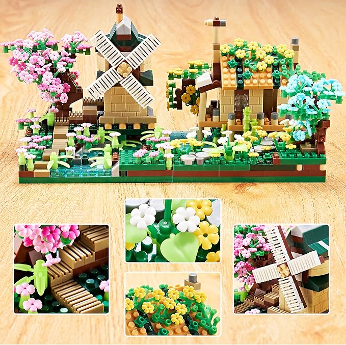 Tree House River Windmill and Port Cabin Model Assembly Blocks Creative DIY Decorative Presents for Girls Street View Children and Adults