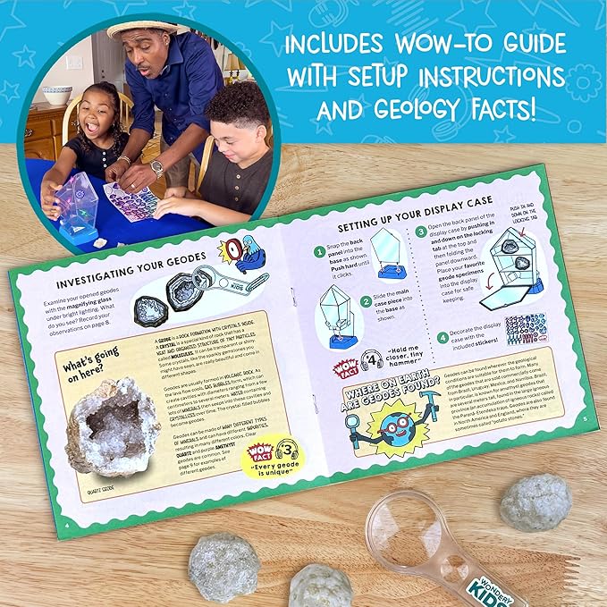 Wow in The World – 10 Real Break-Open Crystal Geodes with Display Case – Bonus Goggles & Magnifying Glass, Companion Audio Content, STEM Toy for Boys & Girls 6+ by Thames & Kosmos