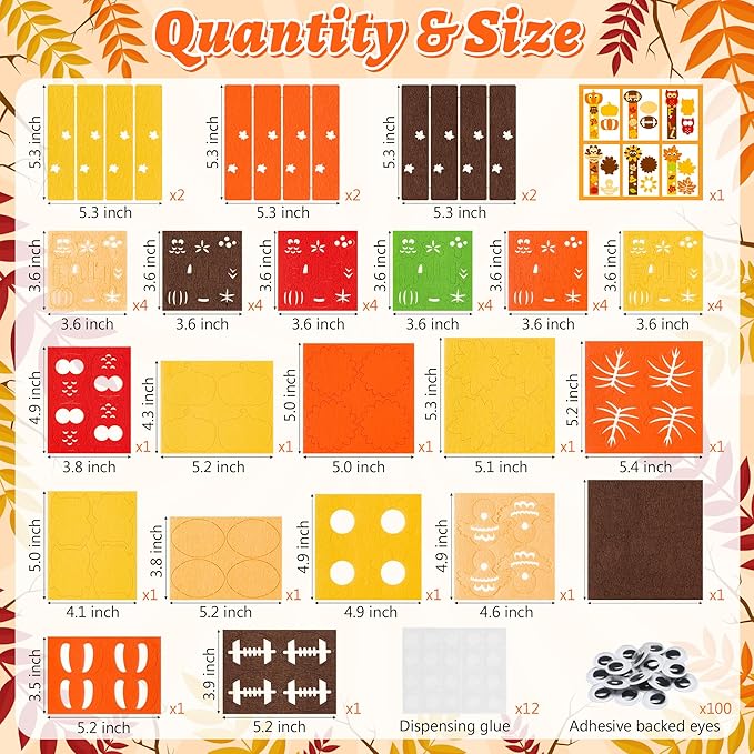 HubirdSall 24 Pack Fall Felt Bookmark Craft Kit, Make Your Own Thanksgiving Bookmarks with Football Turkey Pumpkin Owl Sunflower DIY Birthday Party Gift for Kids School Classroom Prize Art Activities