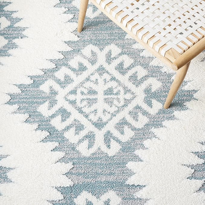 Safavieh Moroccan Tassel Shag Collection Runner Rug - 2'3" x 8', Teal & Ivory, Rustic Trellis, Non-Shedding & Easy Care, 2-inch Thick Ideal for High Traffic Areas in Living Room, Bedroom (MTS652K)