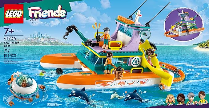 LEGO Friends Sea Rescue Boat 41734 Building Toy Set for Boys & Girls Ages 7+ Who Love The Sea, Includes 4 Mini-Dolls, a Submarine, Baby Dolphin and Toy Accessories for Ocean Life Role Play