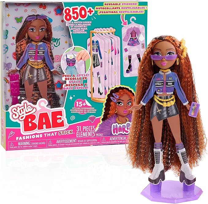 Just Play Style Bae Harper 10-Inch Fashion Doll and Accessories, 28-Pieces, Kids Toys for Ages 4 Up