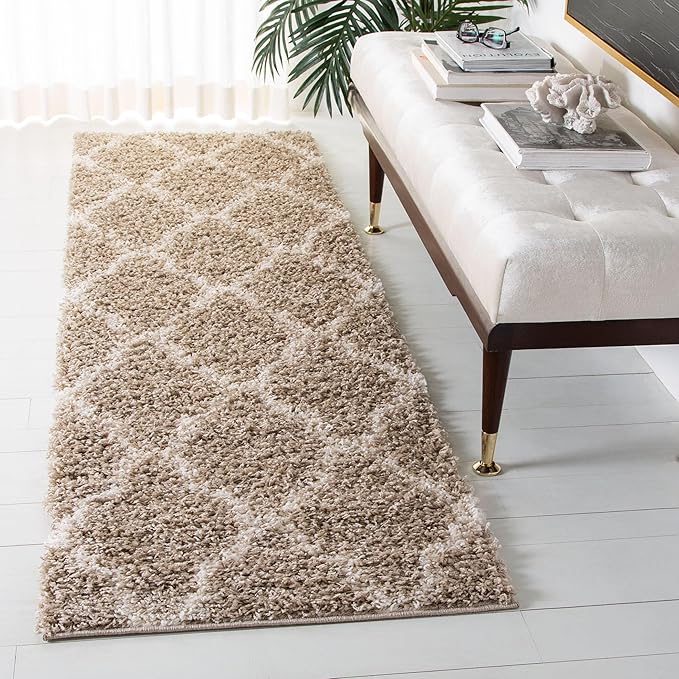 SAFAVIEH Dallas Shag Collection 2'3" x 6' Beige/Ivory SGDS257D Trellis Non-Shedding Living Room Bedroom Dining Room Entryway Plush 1.5-inch Thick Runner Rug