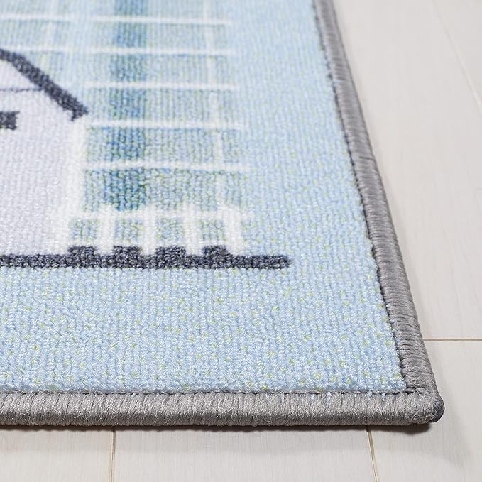 SAFAVIEH Kids Playhouse Collection Area Rug - 6'7" Square, Blue & Dark Grey, Machine Washable & Slip Resistant, Village Road Design, Ideal for Kids Bedroom, Playroom, Nursery (KPH235M-7SQ)