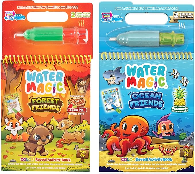 Scentco Water Magic - Patented Gourmet Scented Reusable Water Reveal Activity Books - No Mess, All Fun (Forest Friends and Ocean Friends)