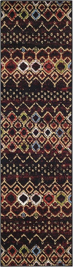 SAFAVIEH Amsterdam Collection Runner Rug - 2'3" x 22', Black & Multi, Moroccan Boho Design, Non-Shedding & Easy Care, Ideal for High Traffic Areas in Living Room, Bedroom (AMS108P)