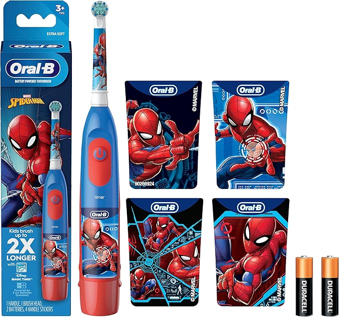Oral-B Kid's Battery Toothbrush Featuring Marvel's Spiderman, Soft Bristles, Replaceable Brush Head, for Kids 3+