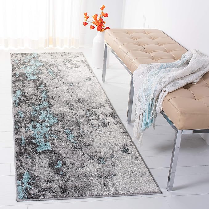SAFAVIEH Adirondack Collection Runner Rug - 2'6" x 14', Turquoise & Grey, Modern Abstract Design, Non-Shedding & Easy Care, Ideal for High Traffic Areas in Living Room, Bedroom (ADR134K)