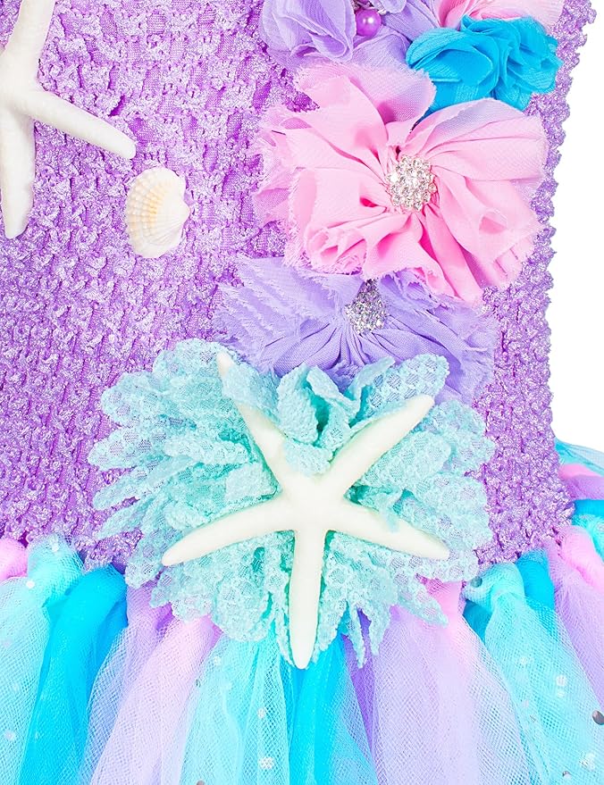 Little Mermaid Tutu Dress for Girls - Princess Mermaid Ariel Costume with Accessories