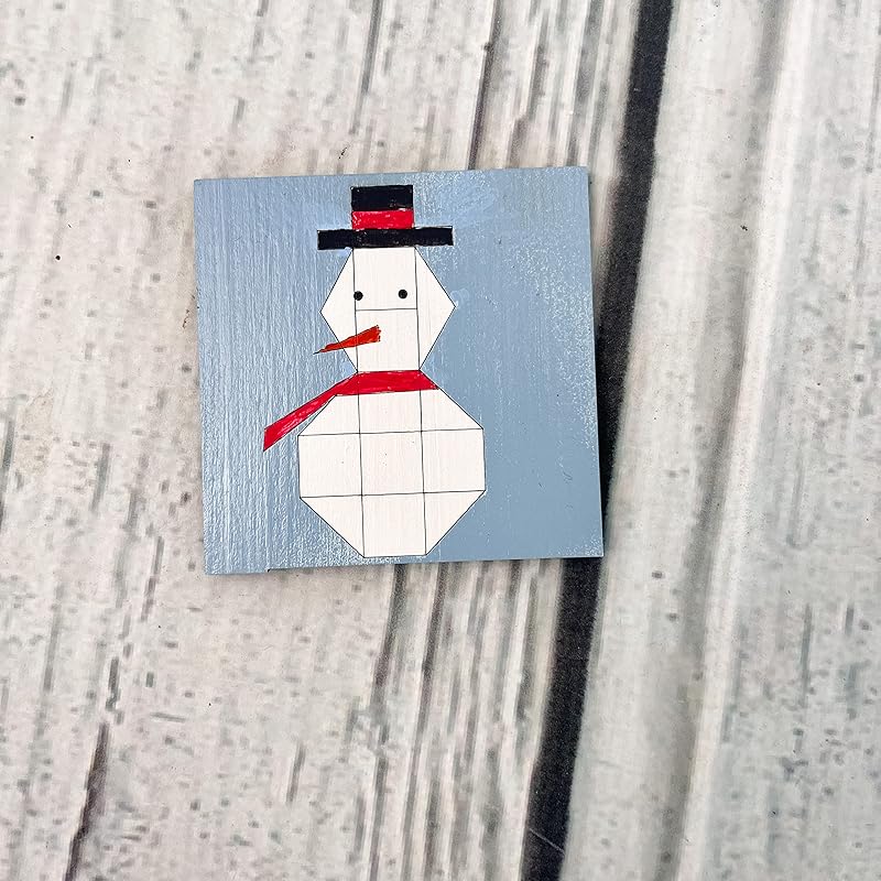Unfinished Barn Quilt Square Wooden Sign, Country Decor Canvas Quilts Blocks (15 inches, Snowman)
