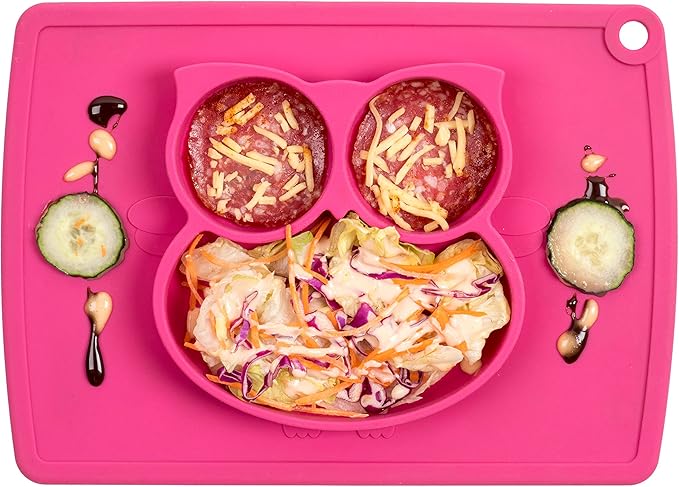 Qshare Toddler Plate, Portable Baby Plate for Toddlers and Kids, BPA-Free Strong Suction Plates for Toddlers, Dishwasher and Microwave Safe Silicone Placemat 11x8x1 inch
