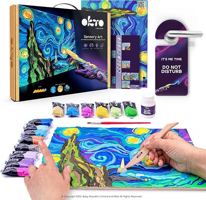 OKTO Art Kit Vincent Van Gogh Starry Night | Arts & Crafts DIY Painting with Modeling Clay Kit for Painting | Painting Kits for Adults for Home Decoration | Air Dry Clay for Adults| Arts and Crafts
