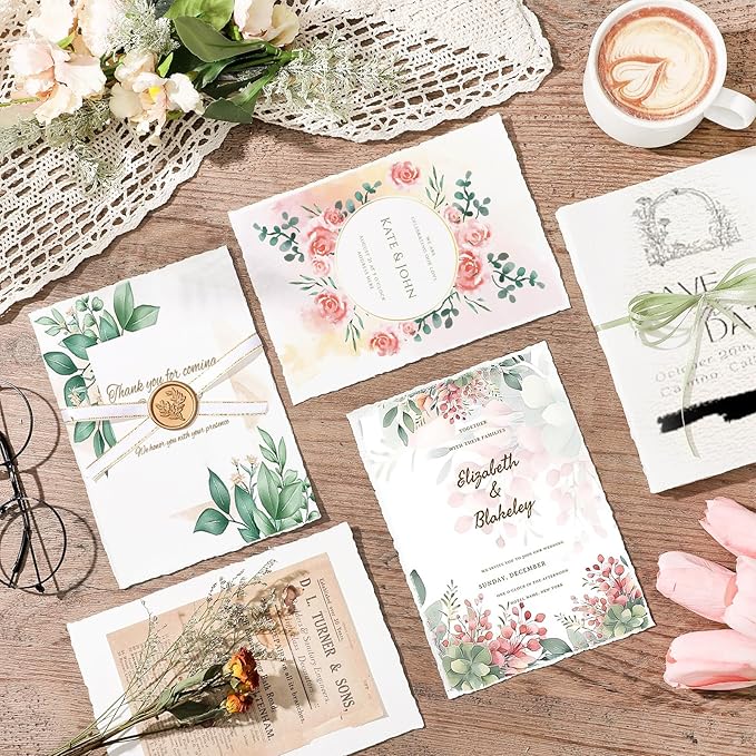 50 Sheets Watercolor Paper 5 x 7inch, 300 GSM Deckled Edge Paper Rough/Textured Handmade Paper Cotton Paper for Watercolors, Wedding Invitations, Cards, Crafts