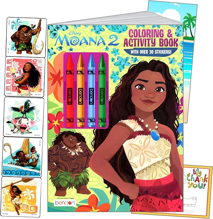 Disney Moana Coloring Book and Stickers Set - Bundle Includes Moana Coloring Book, Moana Stickers, and 2-Sided Door Hanger, and More