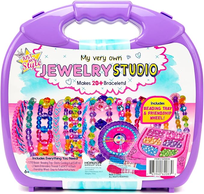 Just My Style My Very Own Jewelry Studio, Personalized Bracelet Making Kit With 1700+ Beads, Bead Kit Great for On-The-Go, Travel DIY Custom Accessories for Ages 6, 7, 8, 9