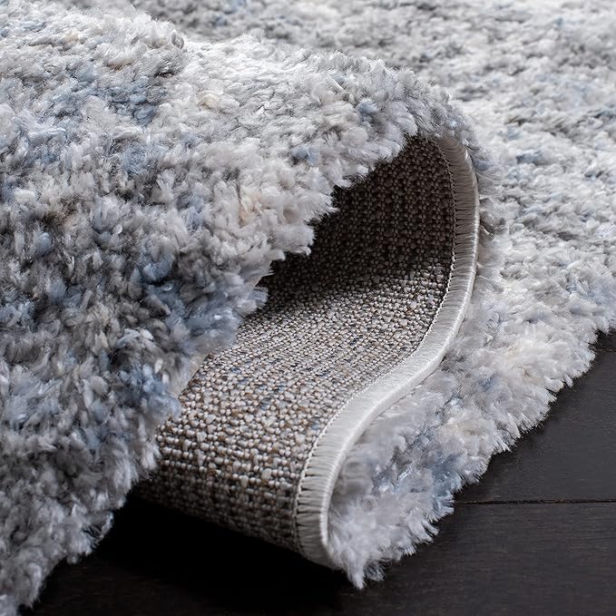 SAFAVIEH Berber Shag Collection 2' x 8' Ivory/Grey BER274A Modern Abstract Non-Shedding Living Room Bedroom Dining Room Entryway Plush 1.2-inch Thick Runner Rug