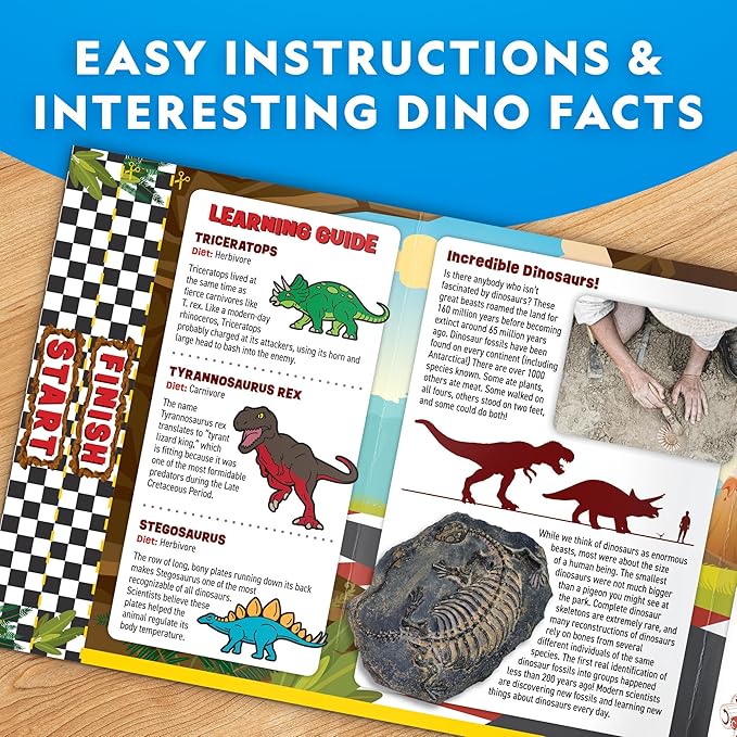 National Geographic Pull Back Dinosaur Race Cars Craft Kit - Paint 3 Dinosaur Racecars with 6 Paint Colors, Dinosaur Toys for Kids, Kids Painting Kit, Dinosaur Cars, Arts & Crafts for Kids
