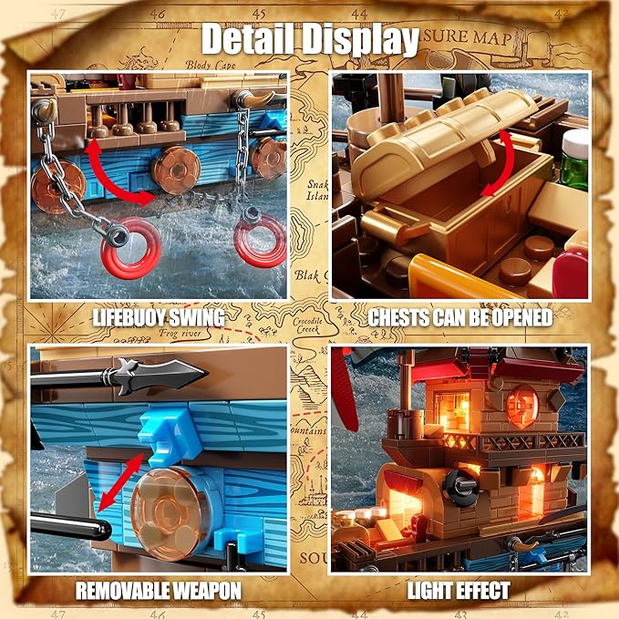 TYCOLE Pirate Ship Building Block Set with Lights,Creative Pirate Toys Compatible with Legos,Modern Boat Model Set,Idea Christmas Birthday Gift for Adults and Boys,Girls 8-14 and up(916 Pieces)