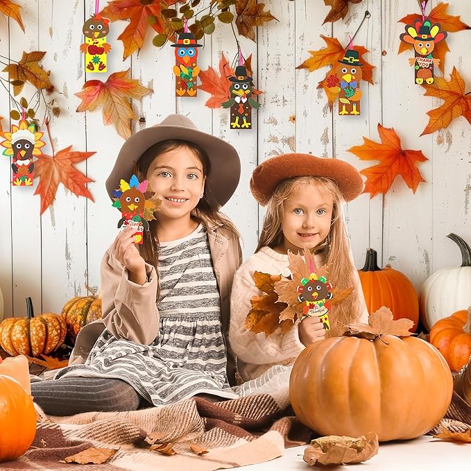 Fall Thanksgiving Crafts for Kids Adults, 24 Set Turkey Crafts Kits DIY Thanksgiving Activity Fall Festival Party Favors Classroom Prizes Friendsgiving Gifts Thanksgiving Crafts for Kids Age 4 8 12