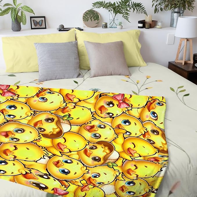 Little Yellow Ducks Adult duck Blanket Kids Funny Blanket Suitable for Bedroom Living Room bed sofa Crib Couch Chair outdoor All Season Items That Yellow Duck Lovers Will Love 90”×120 ”for Family