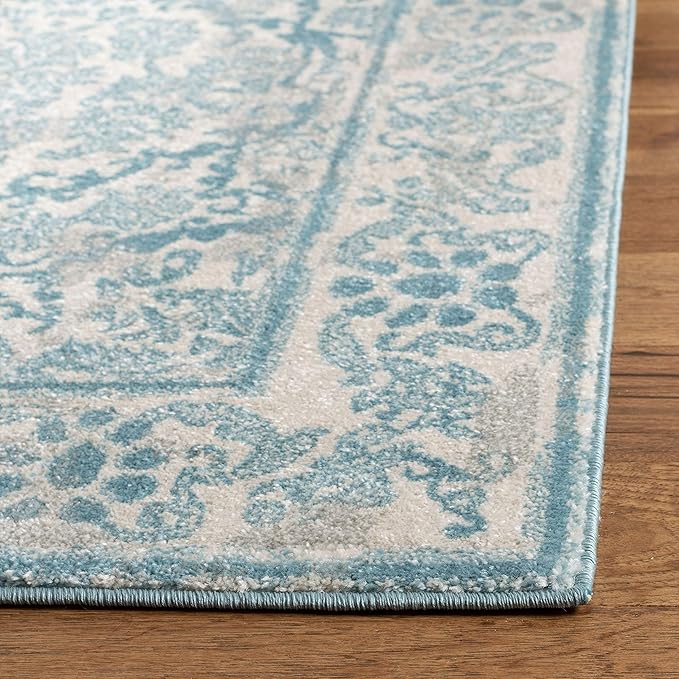 SAFAVIEH Evoke Collection 2'2" x 13' Ivory / Light Blue EVK242C Non-Shedding Living Room Bedroom Runner Rug