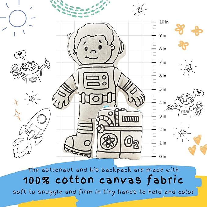 Color Your Doll - Boy Astronaut with Mini Space Pack - Washable Markers Included - Educational Art & Crafts Toy for Kids - Reusable, Color, Play, Wash, Repeat - Creative Gift