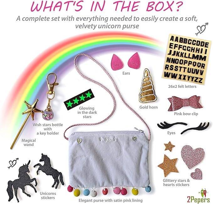 Make Your Own Unicorn Purse Kit, Arts and Crafts for Kids, DIY Unicorns Gifts for Girls Ages 3 4 5 6 7 8 Years and Up (No Sewing Needed), Magical Unicorn Toy Bag, Creative Girl's Project.