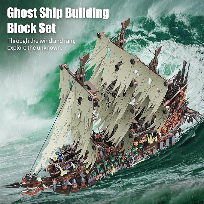 TYCOLE Pirate Ship Building Sets with Lights, MOC Flying Dutchman Model Toy Boat,Ghost Ship Building Blocks Sets,Christmas Birthday Gifts for Adults and Teens(2159Pieces)