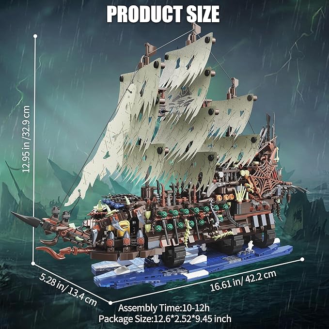 TYCOLE Pirate Ship Building Sets with Lights, MOC Flying Dutchman Model Toy Boat,Ghost Ship Building Blocks Sets,Christmas Birthday Gifts for Adults and Teens(2159Pieces)