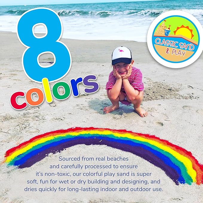 Classic Sand and Play Rainbow Colored Play Sand, 20 lb. Bag, Natural and Non-Toxic, Fun Wet and Dry Indoor and Outdoor, Sandbox, Therapy, and Table Use, Building, Stimulate Sensory Needs