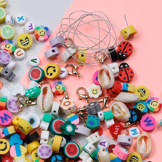 Incraftables Smiley Face Bracelet Beads for Jewelry Making (22 Styles). Friendship Bracelet Kit with Alphabet Beads. Cute Charms for Bracelet Making, Heart, Flower & Fruit Beads for Kids & Adults