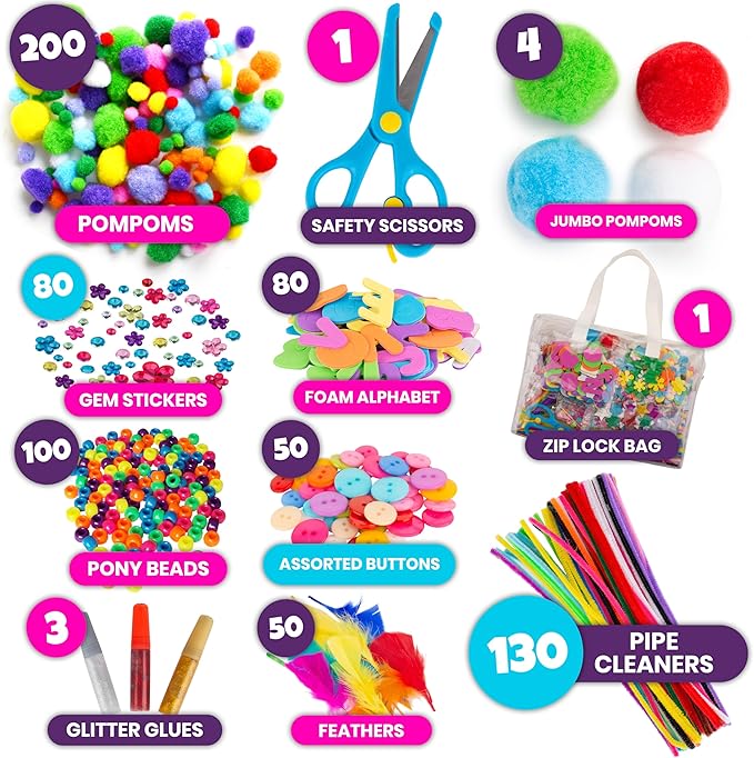 Blue Squid Craft Supplies for Kids - 2000+pcs in This XXXL Arts and Crafts Kit - This Huge Art Supply Box & Craft Set is Perfect for Young Artists of Ages 4,5,6,7,8,9,10,11,12