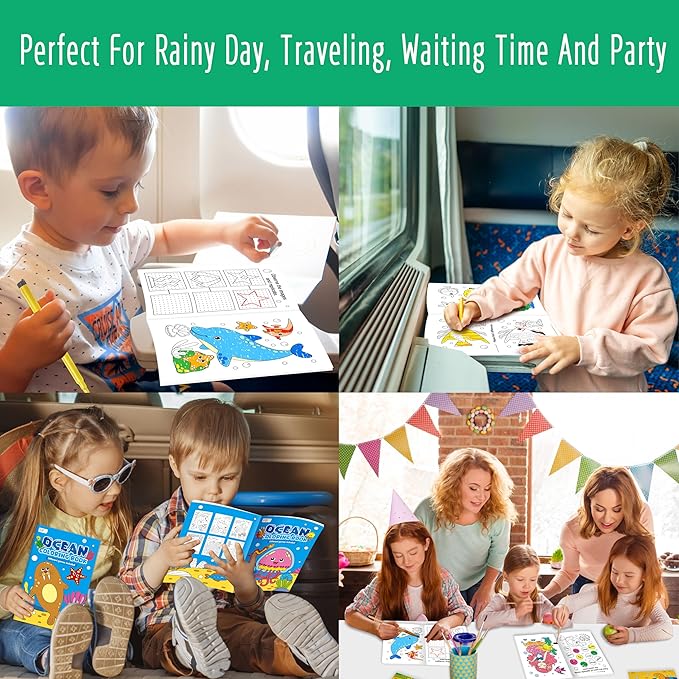 Hebayy 10 Pack Coloring Books for Kids, Ocean Theme Coloring Page with Games, Under the Sea Bulk Mini Coloring Books for Kids, Party Activity, Gifts