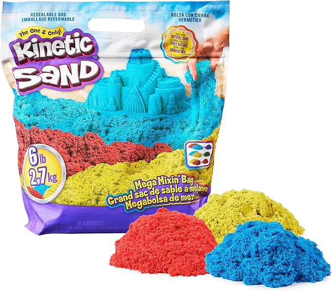 Kinetic Sand, 6lbs Mega Mixin’ Bag with Red, Yellow & Blue Play Sand, Sensory Toys for Kids Ages 3 and Up (Amazon Exclusive)