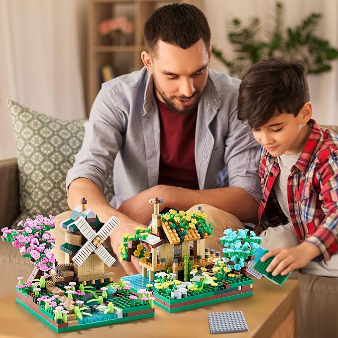 Sakura Tree House Plant Micro Block Building Set,Friendship Windmill Model Construction Set,1200 PCS for Adults and Kid