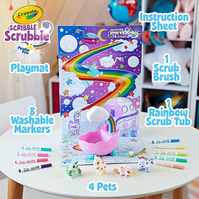 Crayola Scribble Scrubbie Peculiar Pets Rainbow Tub Set, Grooming Pet Toy for Girls & Boys, Toy Animal, Gifts for Kids, Ages 3+