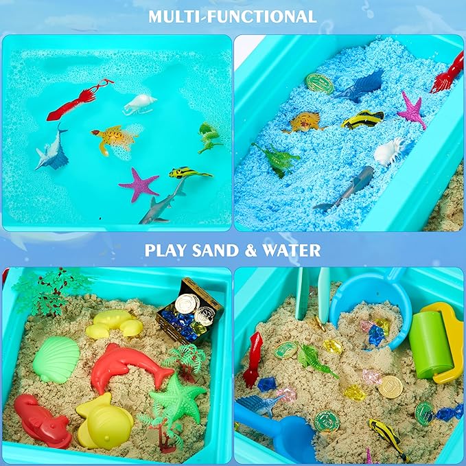 Ocean Sensory Table with Sensory Sands,Ocean Sensory Bin with Lid,Ocean Toy for Kids,Indoor Outdoor Use,Sand Art kit for Boys and Girl,Sensory Toys for Toddlers Age 3-5, 17x11.5x10.2 inches