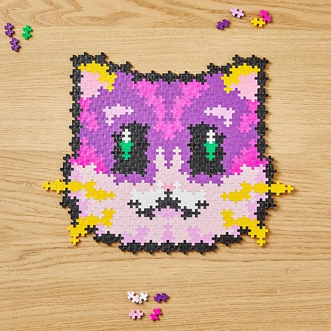 Plus Plus Puzzle By Number, 500 Piece Mini Interlocking Hashtag Color Blocks, 3D Pixel Art Kit for Kids - Kitten