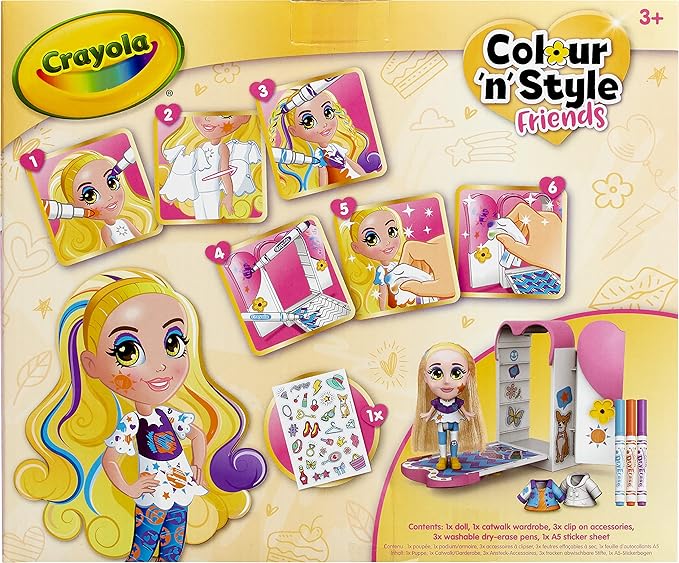 CRAYOLA Colour 'n' Style Friends: Goldie - Catwalk Playset | Colour & Style Your Own Doll, Again and Again! (Includes Magic Dry-Erase Pens) | Ideal For Kids Aged 3+