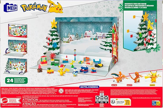 MEGA Pokémon Building Toys Set, Holiday Calendar with 202 Pieces, 2 Poseable Characters and Accessories, for Kids
