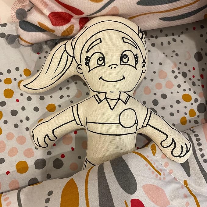 Washable Coloring Doll – Soccer Girl with Ponytail, Mini Doll Backpack & Markers - Educational Art & Crafts Toy - Color, Play, Wash, Repeat - Reusable Creative Gift for Kids