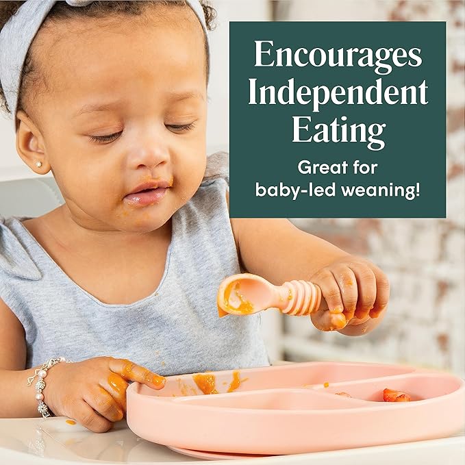 Simka Rose Silicone Baby Spoons Self Feeding 6 Months - First Stage Infant Spoons for Babies & Toddlers- Baby Led Weaning Spoons Set of 6- Easy on Gums Food Training Utensils Dishwasher Microwave Safe