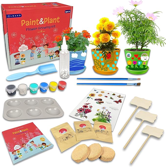 Paint and Plant Flower Growing Kit for Kids - Kids Gardening Set Gifts for Girls and Boys Ages 6-12 Year Old- Arts and Crafts for Girls and Boys - Grow Your Own Flowers - Paint and Grow Craft Kit