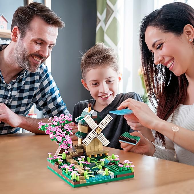Architecture River Windmill Building Model Kit Micro Block Set Mini Blocks 600+ PCS with 2 Figure