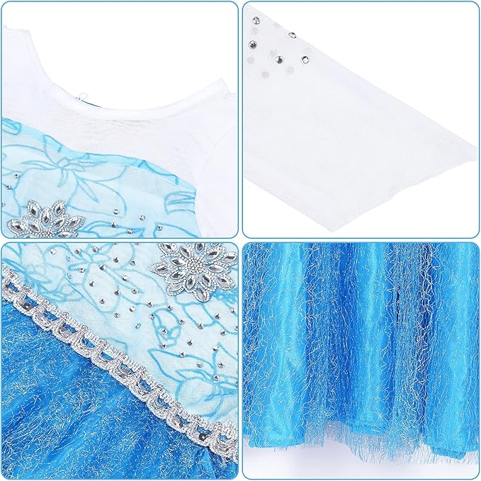 Princess Dress Fancy Costume for Girls Birthday Party Dress Up Cosplay with Wig Gloves Jewelry Cloak Purse Crown Wand Blue