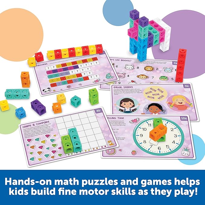 MathLink Cubes Kindergarten Math Activity Set Mathtastics!, Math Teaching Toys, PreKManipulatives, Children’s Math Games, 115 Pieces, Age 5+