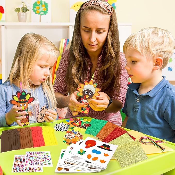 Fall Thanksgiving Crafts for Kids Adults, 24 Set Turkey Crafts Kits DIY Thanksgiving Activity Fall Festival Party Favors Classroom Prizes Friendsgiving Gifts Thanksgiving Crafts for Kids Age 4 8 12