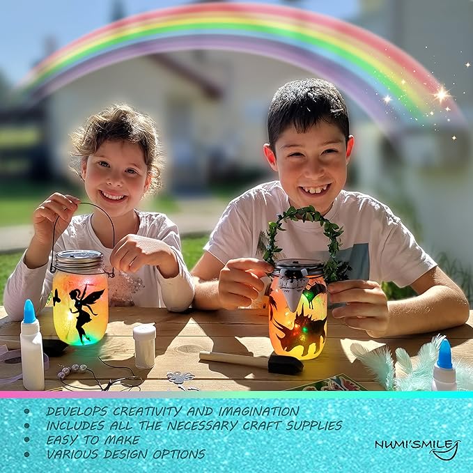 NUMI'SMILE Unicorn & Fairy Lantern Night Light Jar Craft Kit, DIY Arts and Crafts for Girls Ages 3 4 5 6 7 8-12 Years, Unicorn Toys Fairy Gift for Little Girls