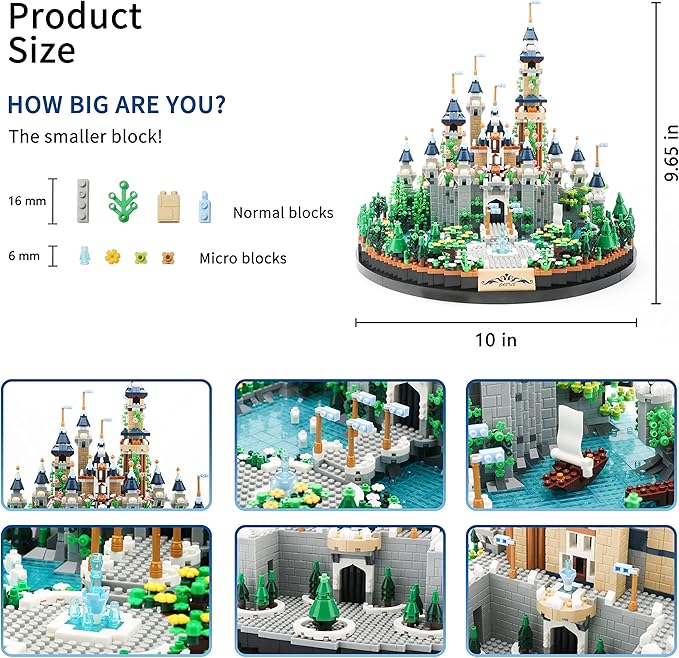 Magic Princess Blue Castle Micro Building Blocks for Adults Mini Building Kit, Creative Display Gift for Women and Kids Ages 14+ 3600 PCS
